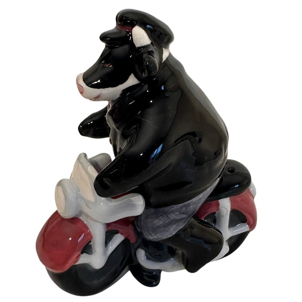 Vintage Cow Black Jacket Motorcycle Biker Salt & Pepper Shakers Stamped Clay Art